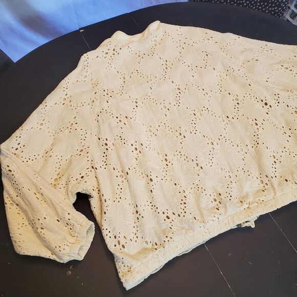 Free People Womens Cream Cotton Daisy Jane Long Sleeve Bomber Jacket Size Medium - Picture 11 of 13